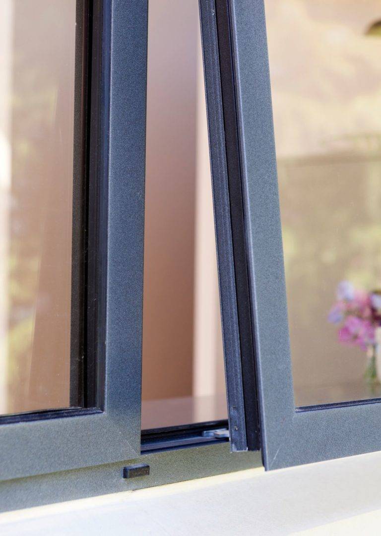 Close up of open aluminium window